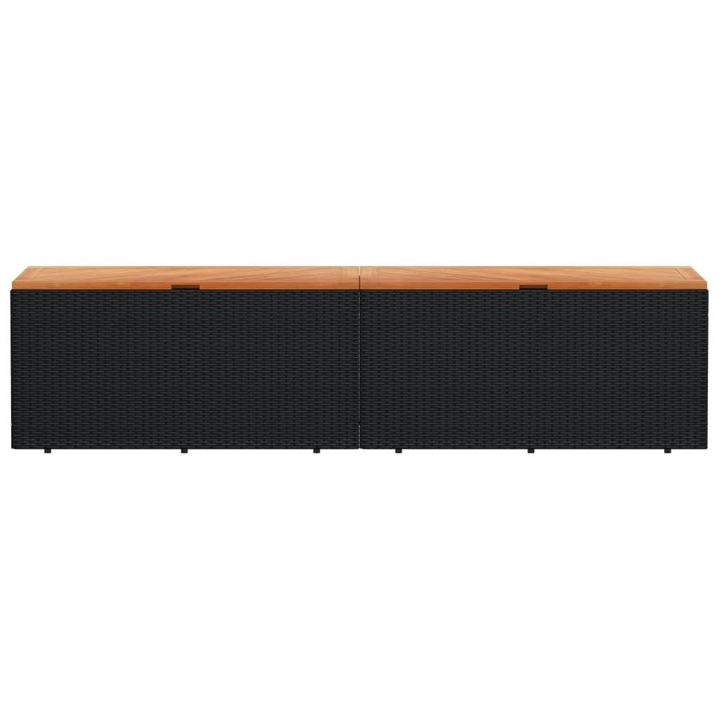 Tuinbox 220x50x54 cm poly rattan en acaciahout zwart - Afbeelding 4