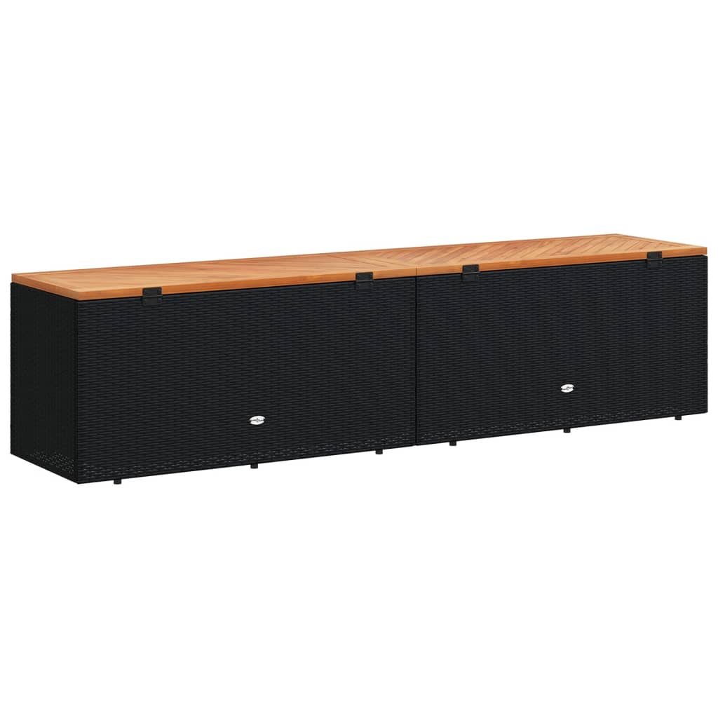 Tuinbox 220x50x54 cm poly rattan en acaciahout zwart - Afbeelding 6