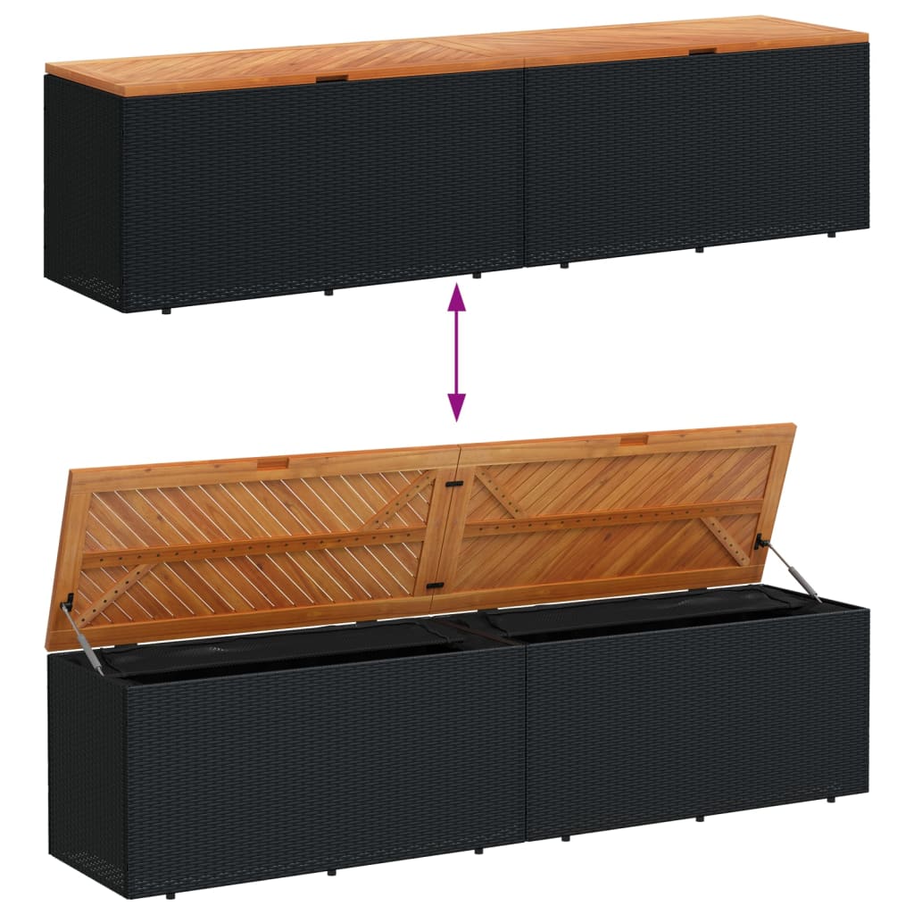 Tuinbox 220x50x54 cm poly rattan en acaciahout zwart - Afbeelding 7