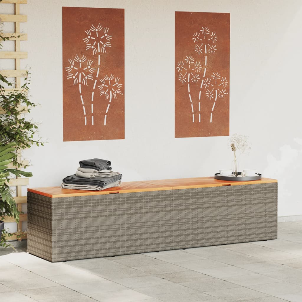 Tuinbox 220x50x54 cm poly rattan en acaciahout grijs - Afbeelding 3