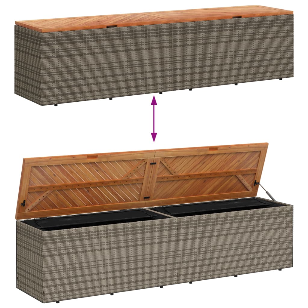 Tuinbox 220x50x54 cm poly rattan en acaciahout grijs - Afbeelding 7
