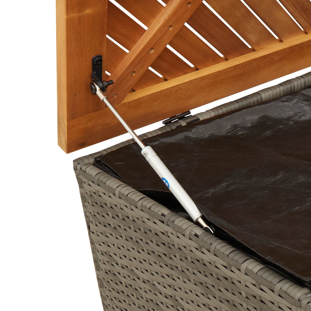 Tuinbox 220x50x54 cm poly rattan en acaciahout grijs - Afbeelding 8