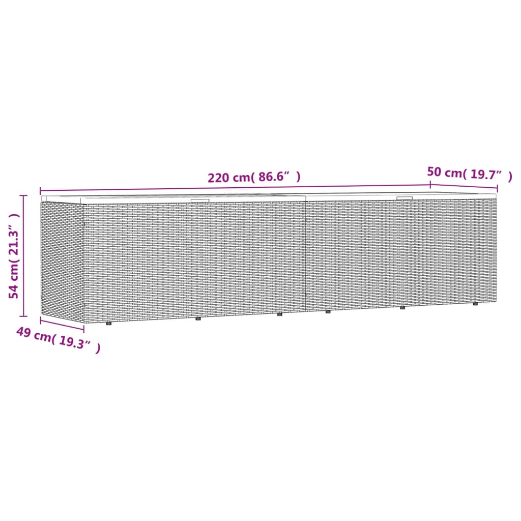 Tuinbox 220x50x54 cm poly rattan en acaciahout grijs - Afbeelding 11