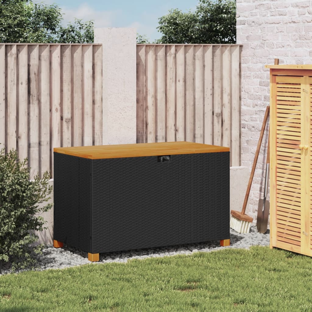 Tuinbox 110x55x63 cm poly rattan en acaciahout zwart - Afbeelding 3