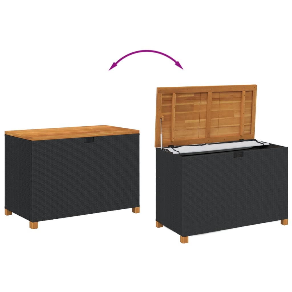 Tuinbox 110x55x63 cm poly rattan en acaciahout zwart - Afbeelding 7
