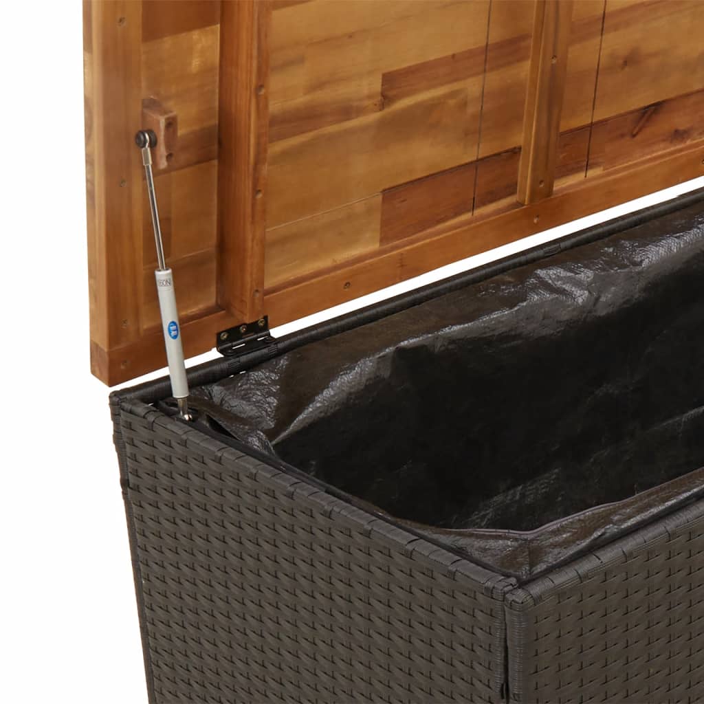 Tuinbox 110x55x63 cm poly rattan en acaciahout zwart - Afbeelding 8
