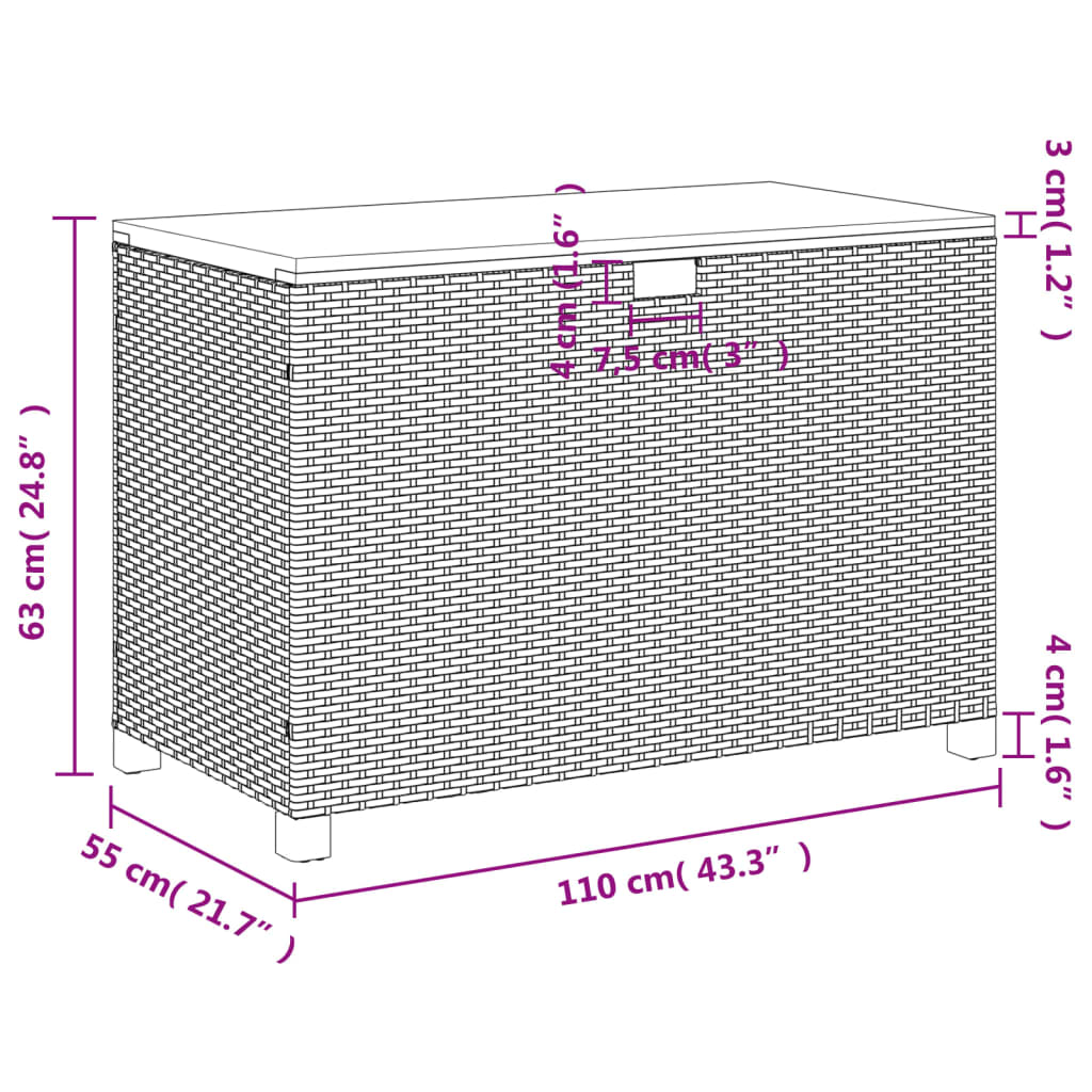 Tuinbox 110x55x63 cm poly rattan en acaciahout zwart - Afbeelding 11