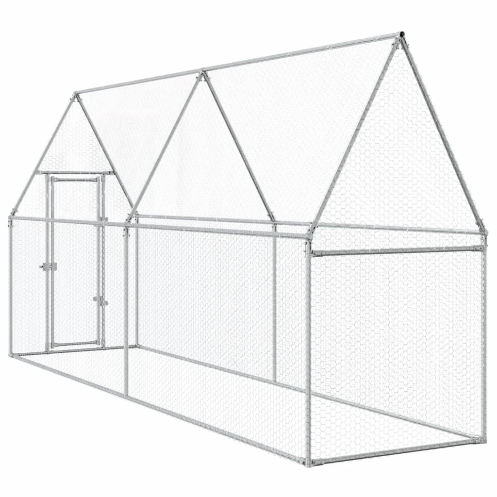 Kippenhok 400x100x190 cm gegalvaniseerd staal zilverkleurig - Afbeelding 6
