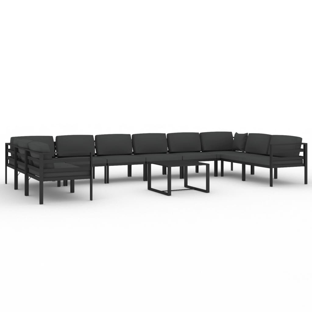 11-delige Loungeset met kussens aluminium antracietkleurig - Afbeelding 2