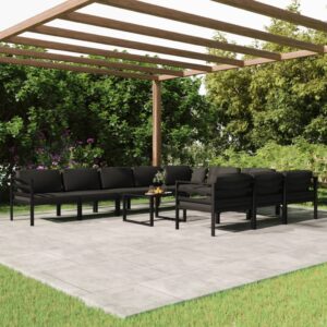 11-delige Loungeset met kussens aluminium antracietkleurig