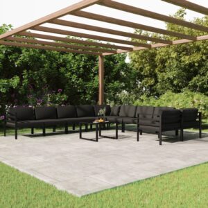 11-delige Loungeset met kussens aluminium antracietkleurig