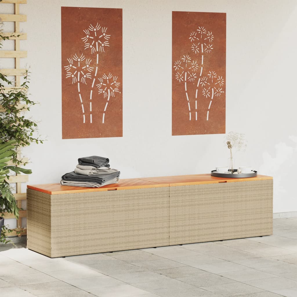 Tuinbox 220x50x54 cm poly rattan en acaciahout beige - Afbeelding 3