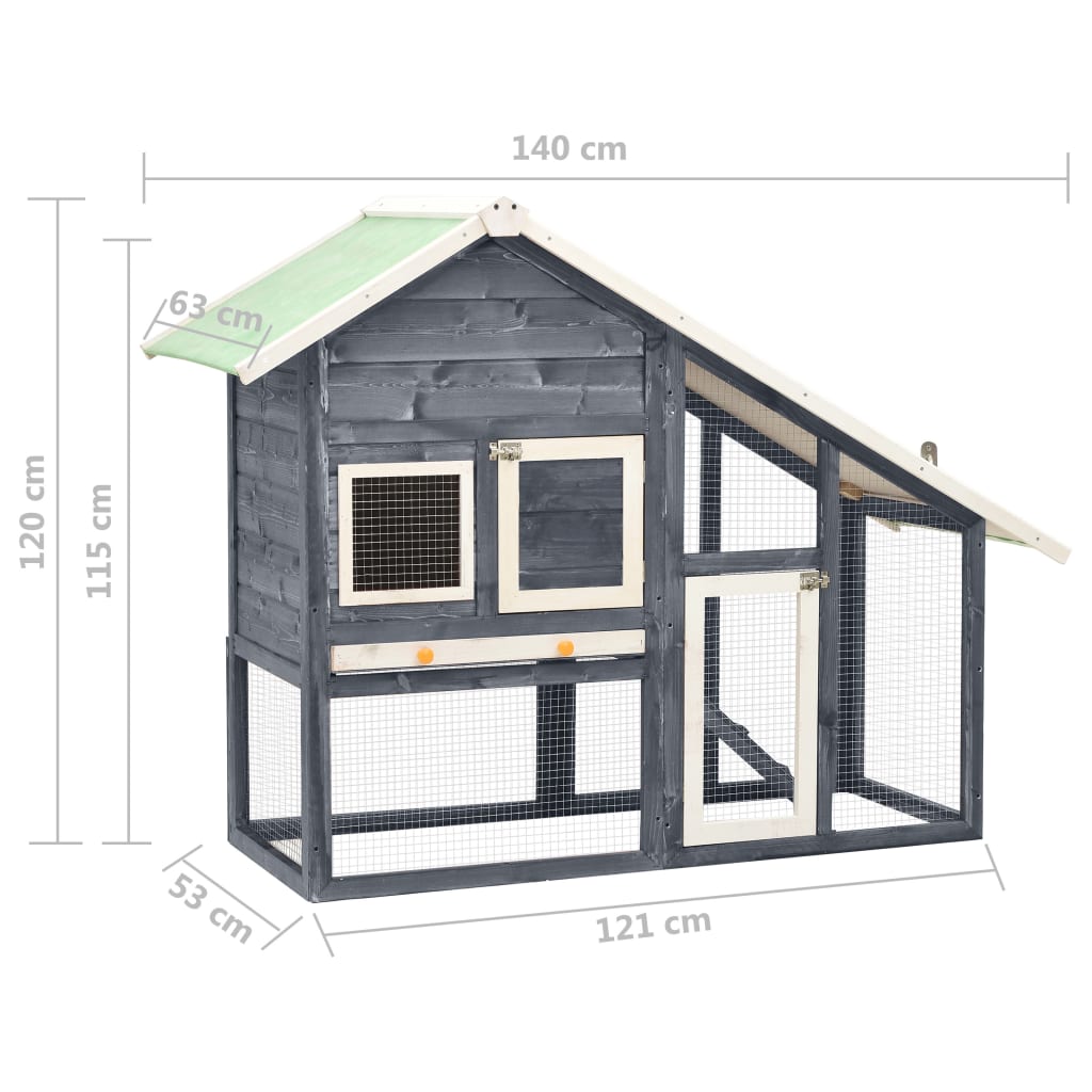 Konijnenhok 140x63x120 cm massief vurenhout grijs en wit - Afbeelding 11