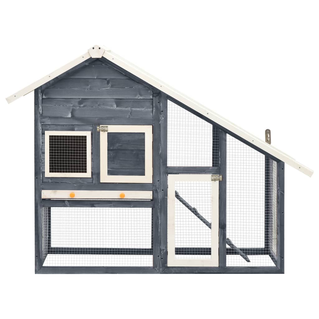 Konijnenhok 140x63x120 cm massief vurenhout grijs en wit - Afbeelding 3