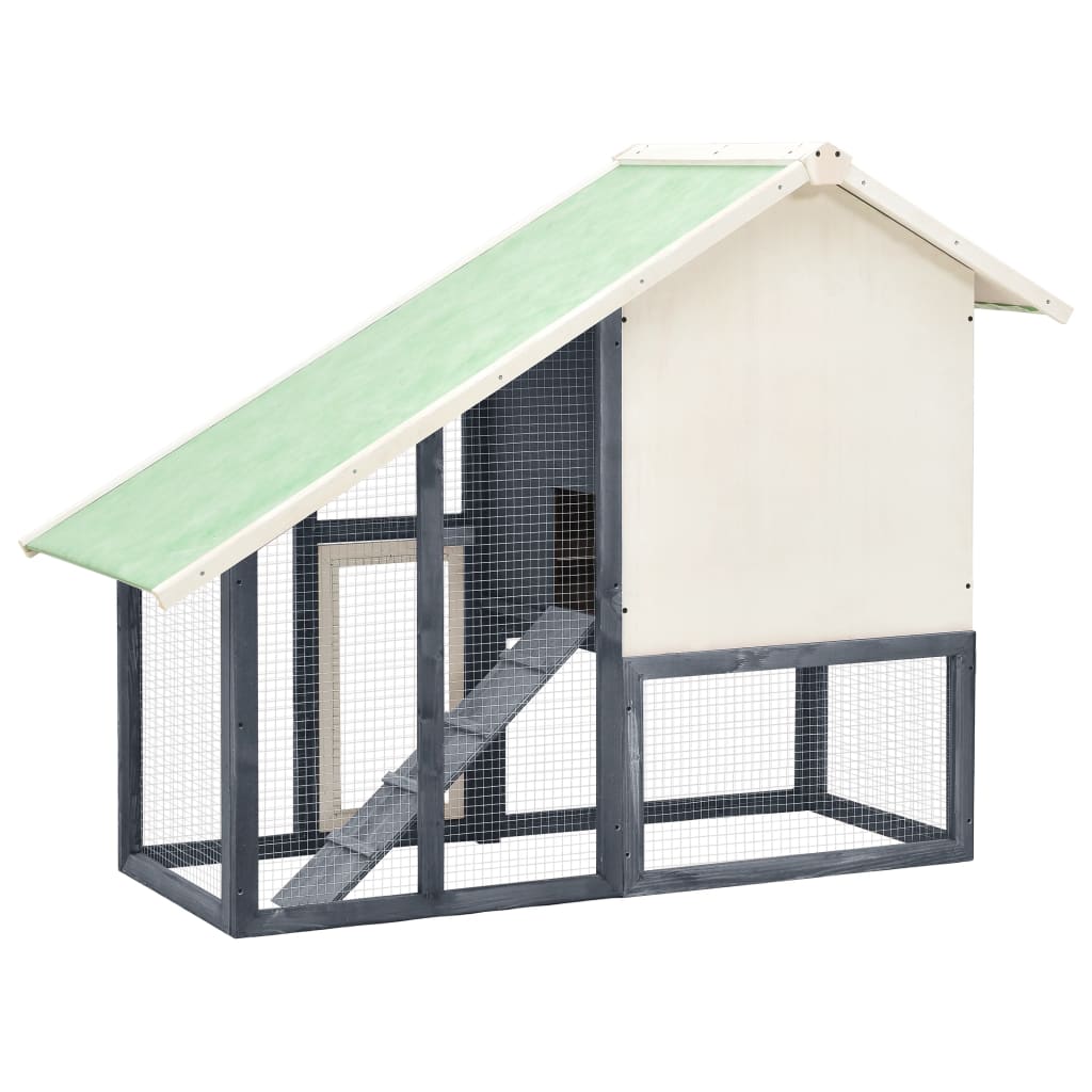 Konijnenhok 140x63x120 cm massief vurenhout grijs en wit - Afbeelding 5