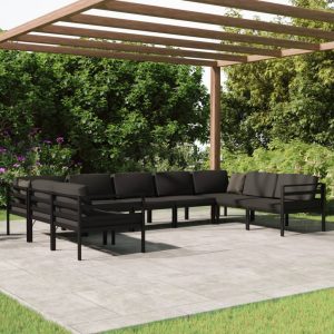 9-delige Loungeset met kussens aluminium antracietkleurig