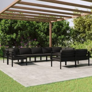 9-delige Loungeset met kussens aluminium antracietkleurig