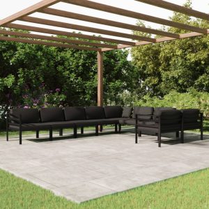 9-delige Loungeset met kussens aluminium antracietkleurig