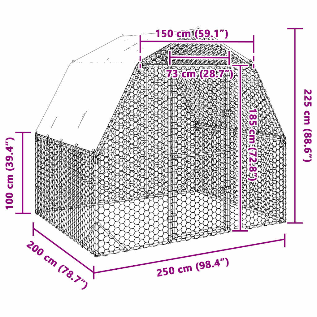 Kippenren met dak 2,5x2x2,25 m gegalvaniseerd staal - Afbeelding 7