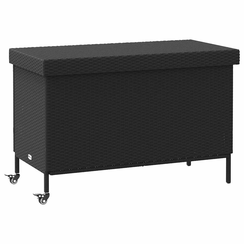 Tuinbox met wielen 110x55x73 cm poly rattan zwart - Afbeelding 2