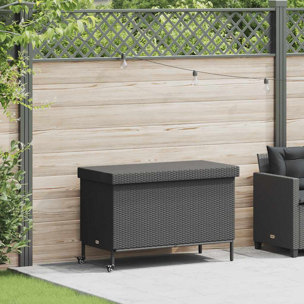 Tuinbox met wielen 110x55x73 cm poly rattan zwart - Afbeelding 3