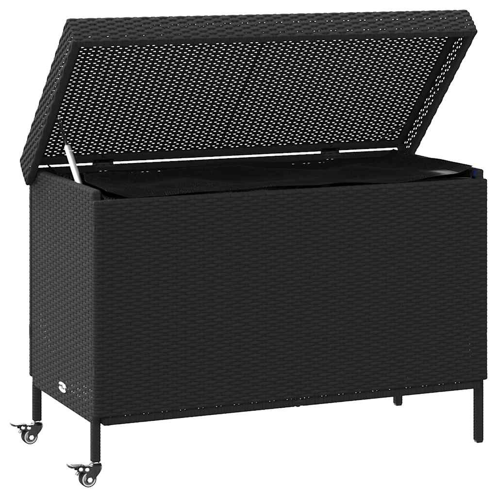 Tuinbox met wielen 110x55x73 cm poly rattan zwart - Afbeelding 4