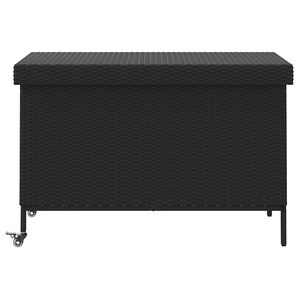 Tuinbox met wielen 110x55x73 cm poly rattan zwart - Afbeelding 5