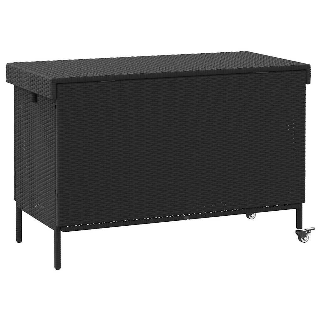 Tuinbox met wielen 110x55x73 cm poly rattan zwart - Afbeelding 7