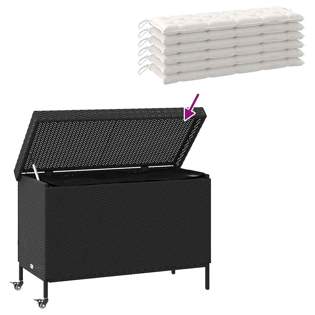 Tuinbox met wielen 110x55x73 cm poly rattan zwart - Afbeelding 8