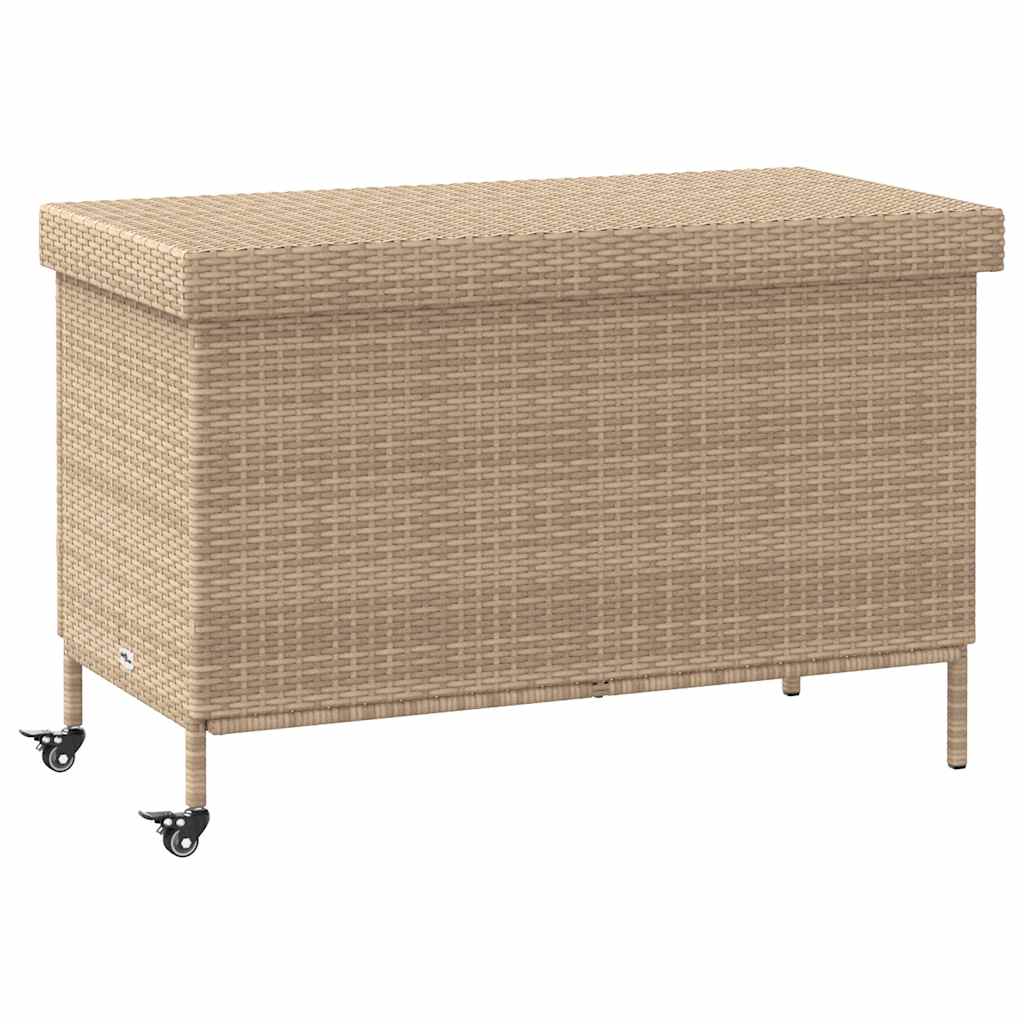 Tuinbox met wielen 110x55x73 cm poly rattan gemengd beige - Afbeelding 2