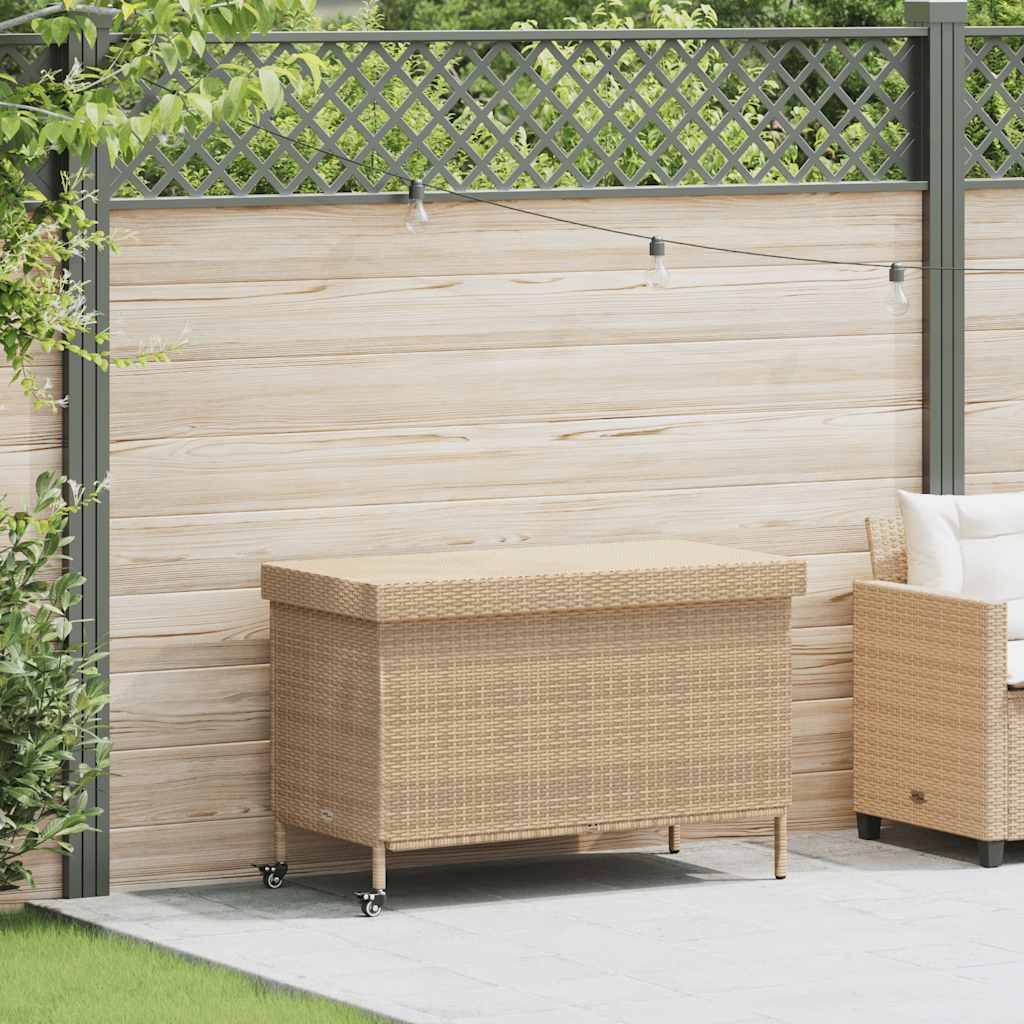 Tuinbox met wielen 110x55x73 cm poly rattan gemengd beige - Afbeelding 3
