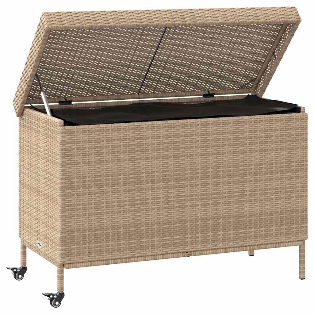 Tuinbox met wielen 110x55x73 cm poly rattan gemengd beige - Afbeelding 4