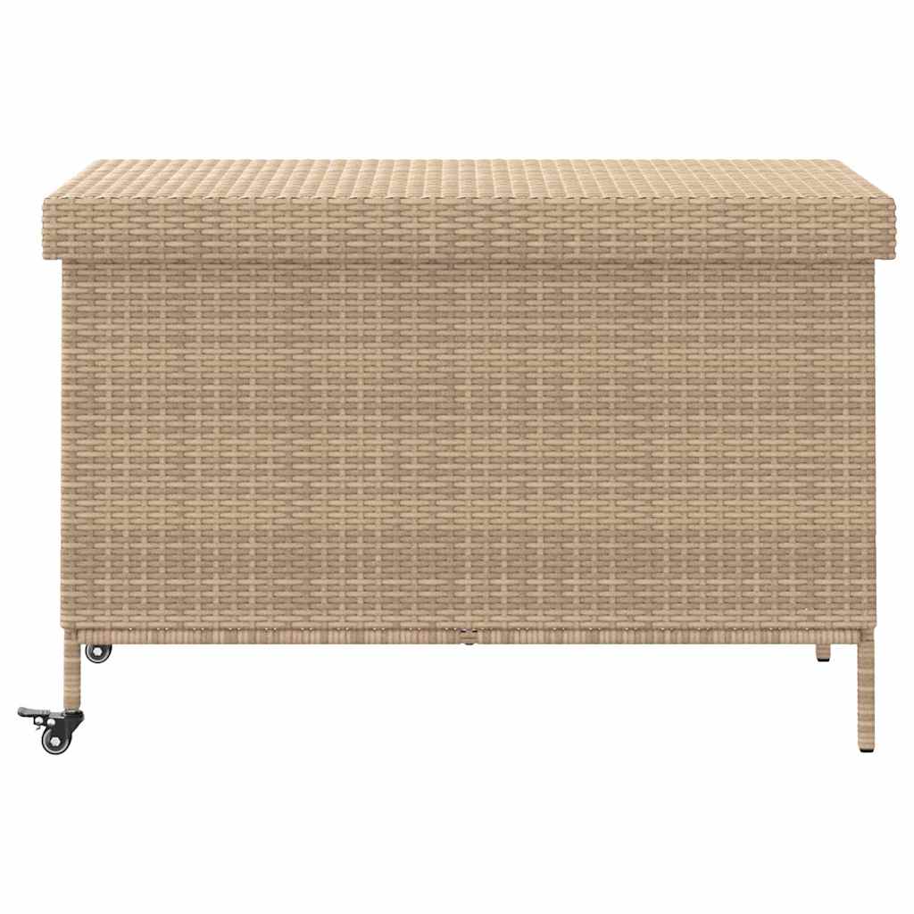 Tuinbox met wielen 110x55x73 cm poly rattan gemengd beige - Afbeelding 5