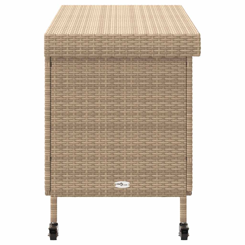 Tuinbox met wielen 110x55x73 cm poly rattan gemengd beige - Afbeelding 6