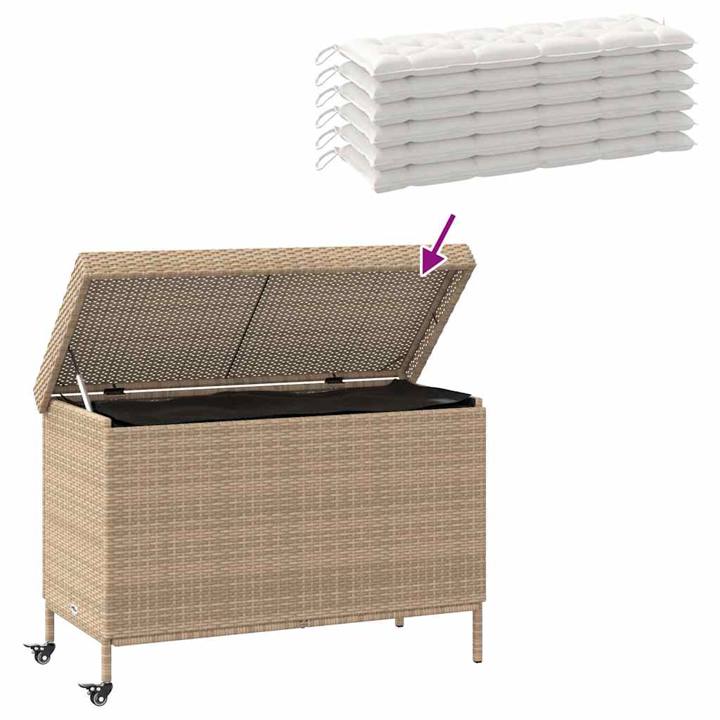 Tuinbox met wielen 110x55x73 cm poly rattan gemengd beige - Afbeelding 8