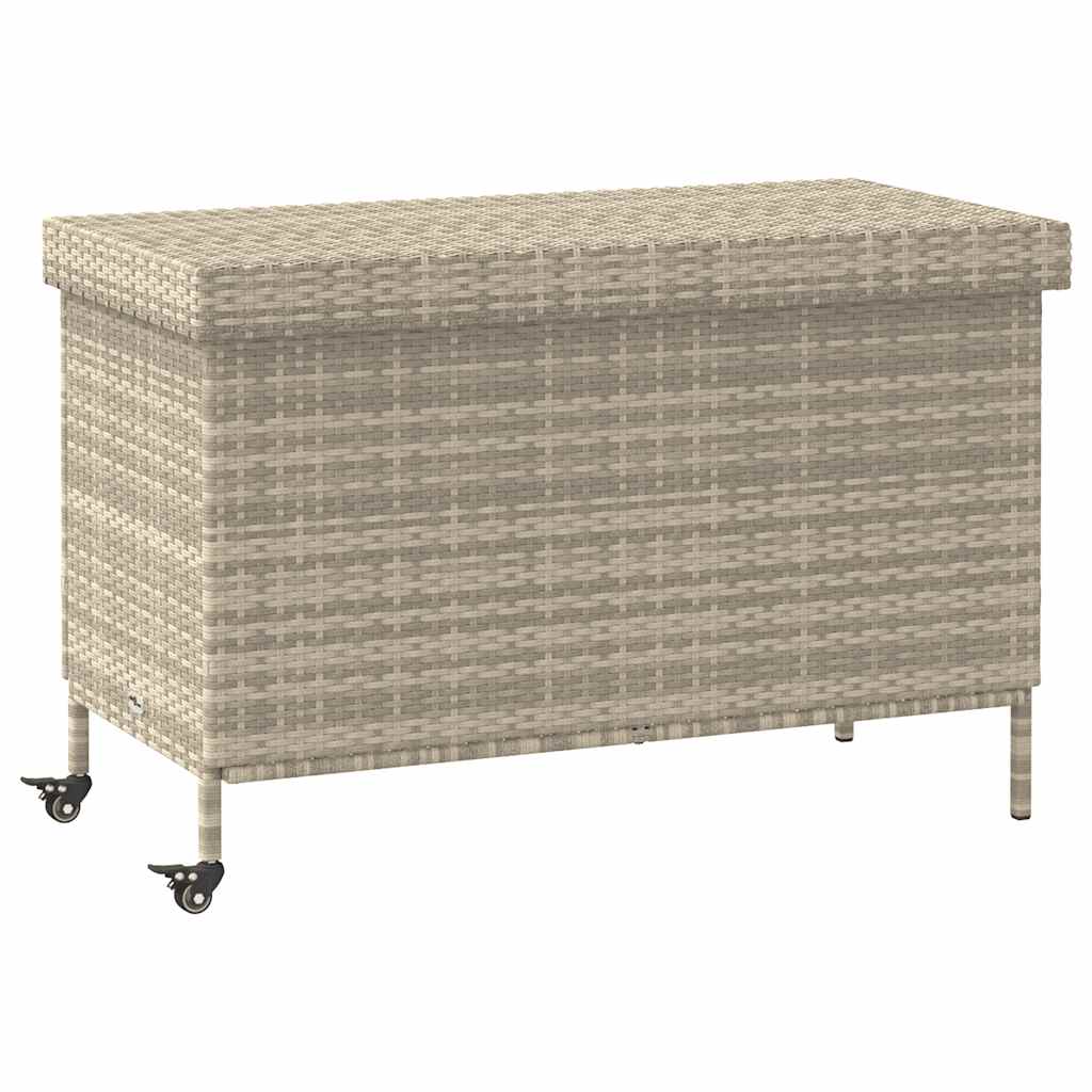 Tuinbox met wielen 110x55x73 cm poly rattan lichtgrijs - Afbeelding 2