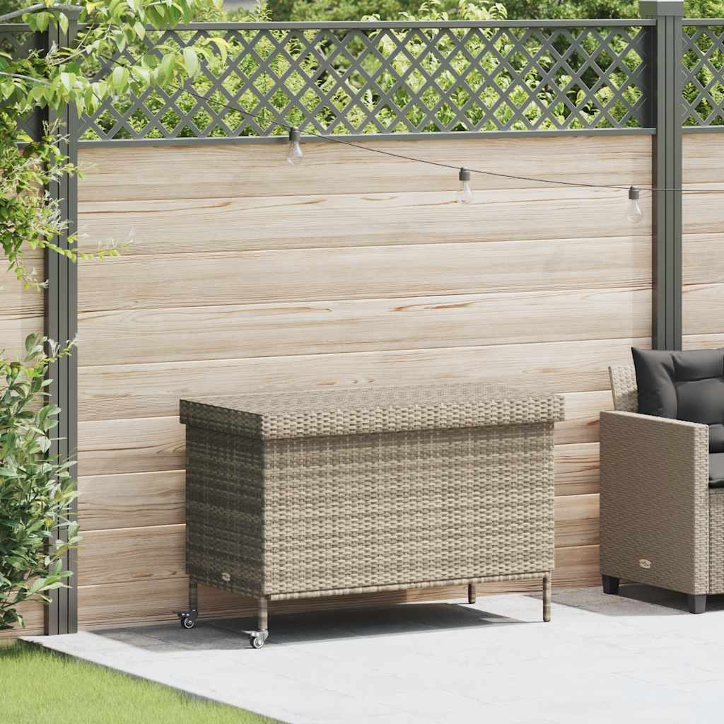 Tuinbox met wielen 110x55x73 cm poly rattan lichtgrijs - Afbeelding 3