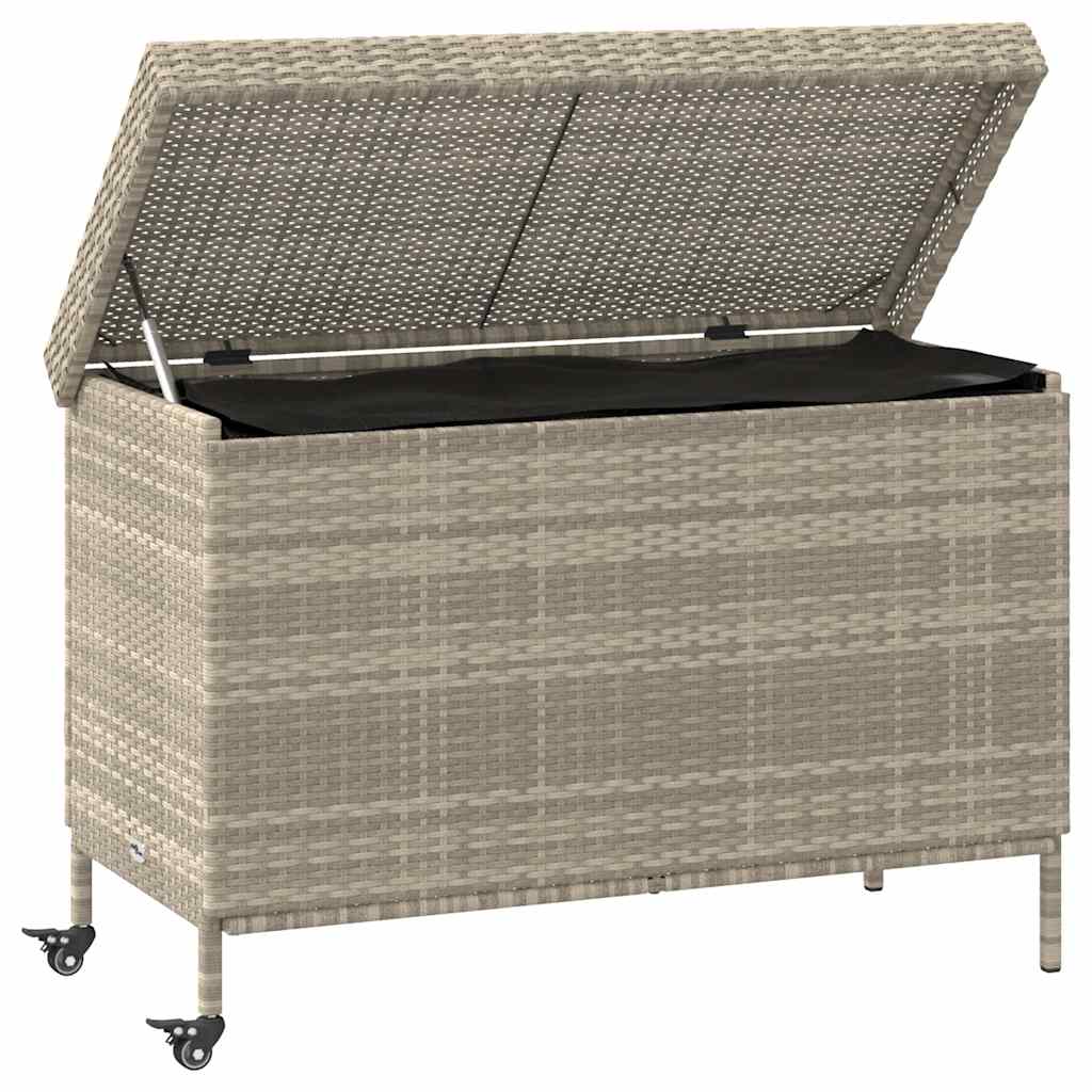 Tuinbox met wielen 110x55x73 cm poly rattan lichtgrijs - Afbeelding 4