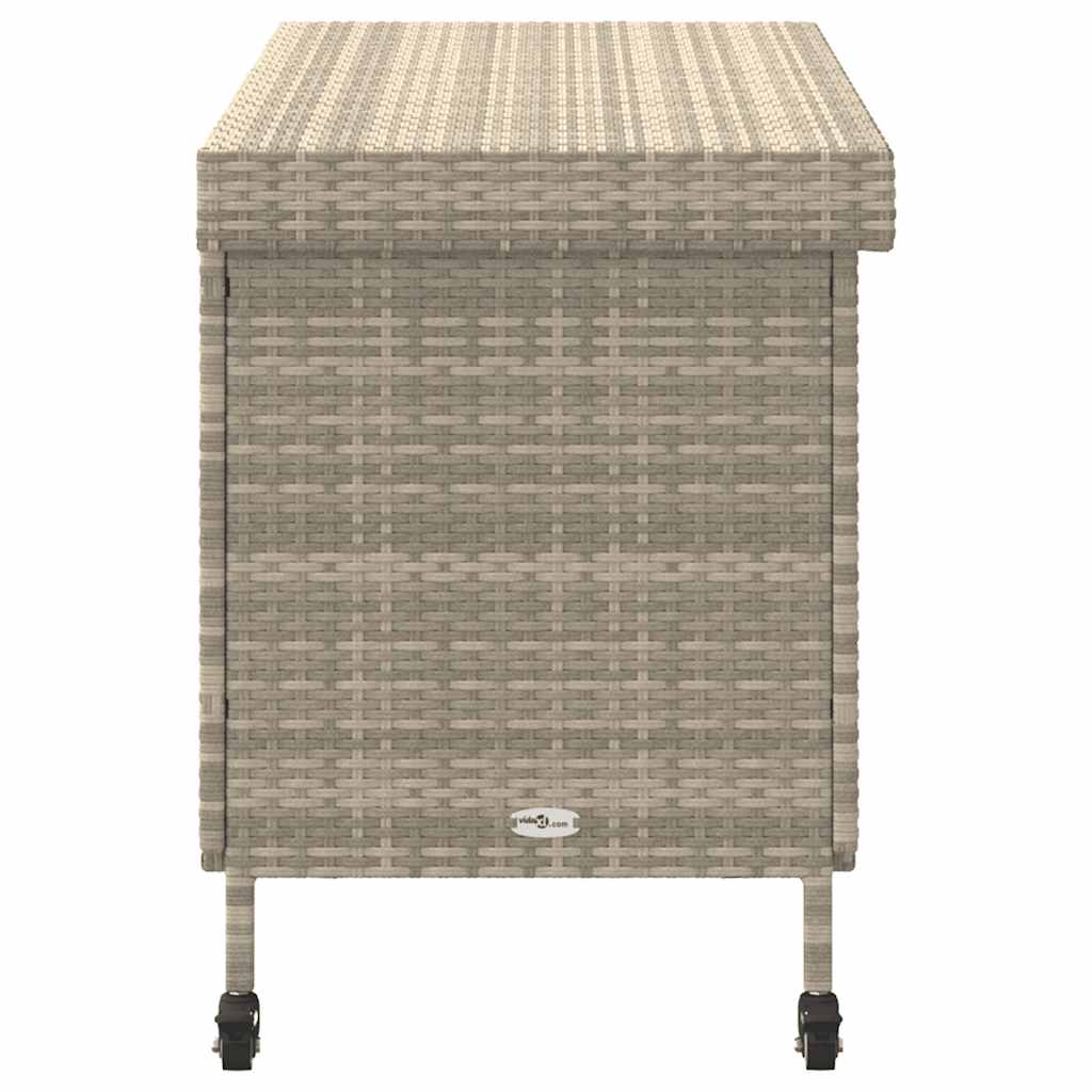 Tuinbox met wielen 110x55x73 cm poly rattan lichtgrijs - Afbeelding 6