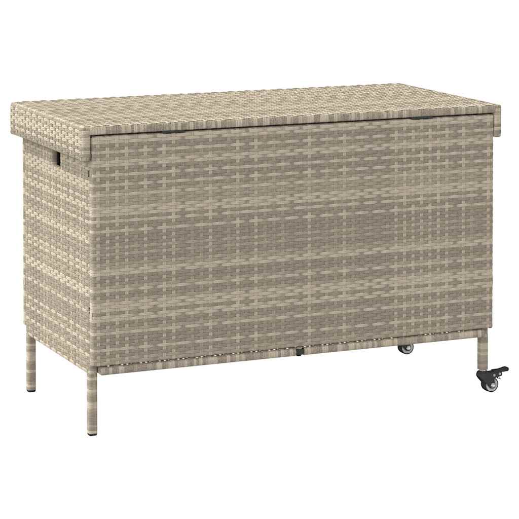 Tuinbox met wielen 110x55x73 cm poly rattan lichtgrijs - Afbeelding 7