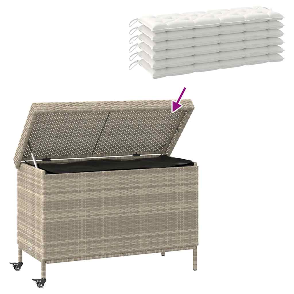 Tuinbox met wielen 110x55x73 cm poly rattan lichtgrijs - Afbeelding 8