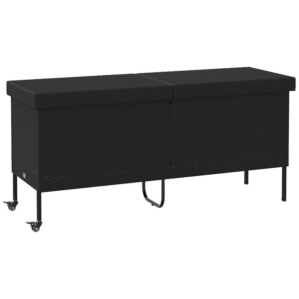 Tuinbox met wielen 160x55x75 cm poly rattan zwart - Afbeelding 2