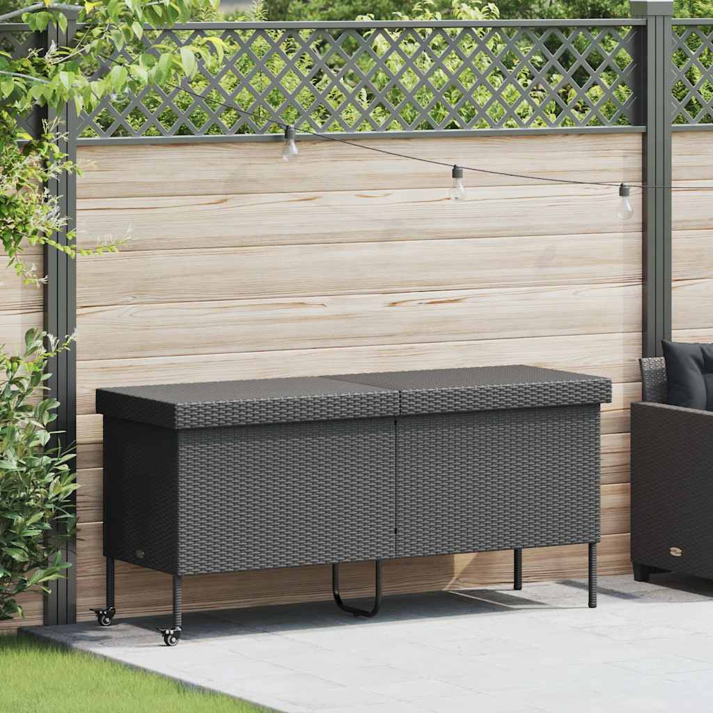 Tuinbox met wielen 160x55x75 cm poly rattan zwart - Afbeelding 3
