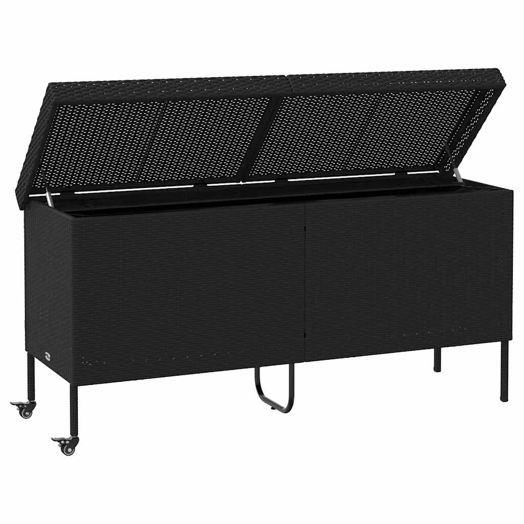 Tuinbox met wielen 160x55x75 cm poly rattan zwart - Afbeelding 5
