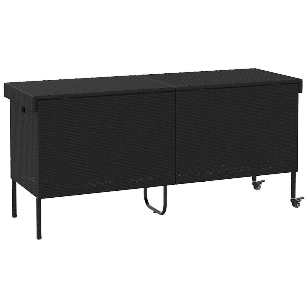 Tuinbox met wielen 160x55x75 cm poly rattan zwart - Afbeelding 7