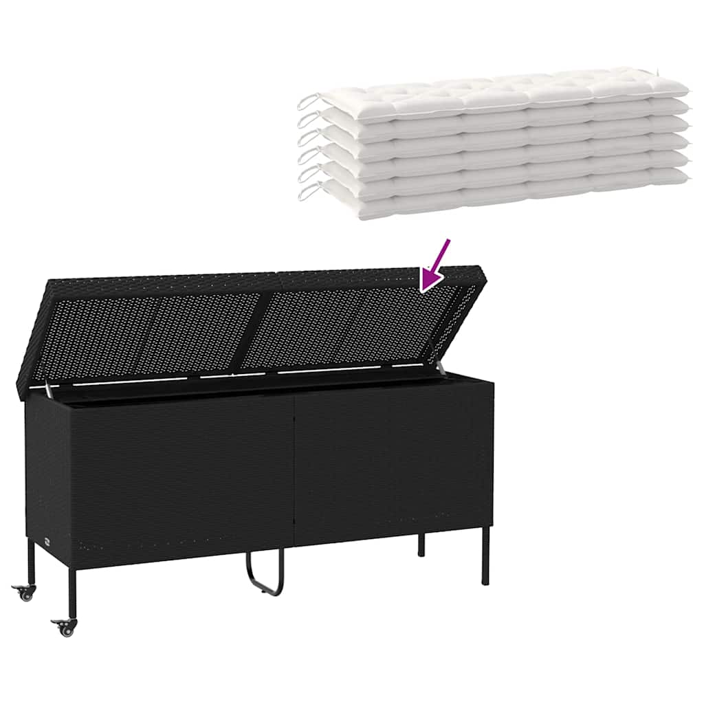 Tuinbox met wielen 160x55x75 cm poly rattan zwart - Afbeelding 8