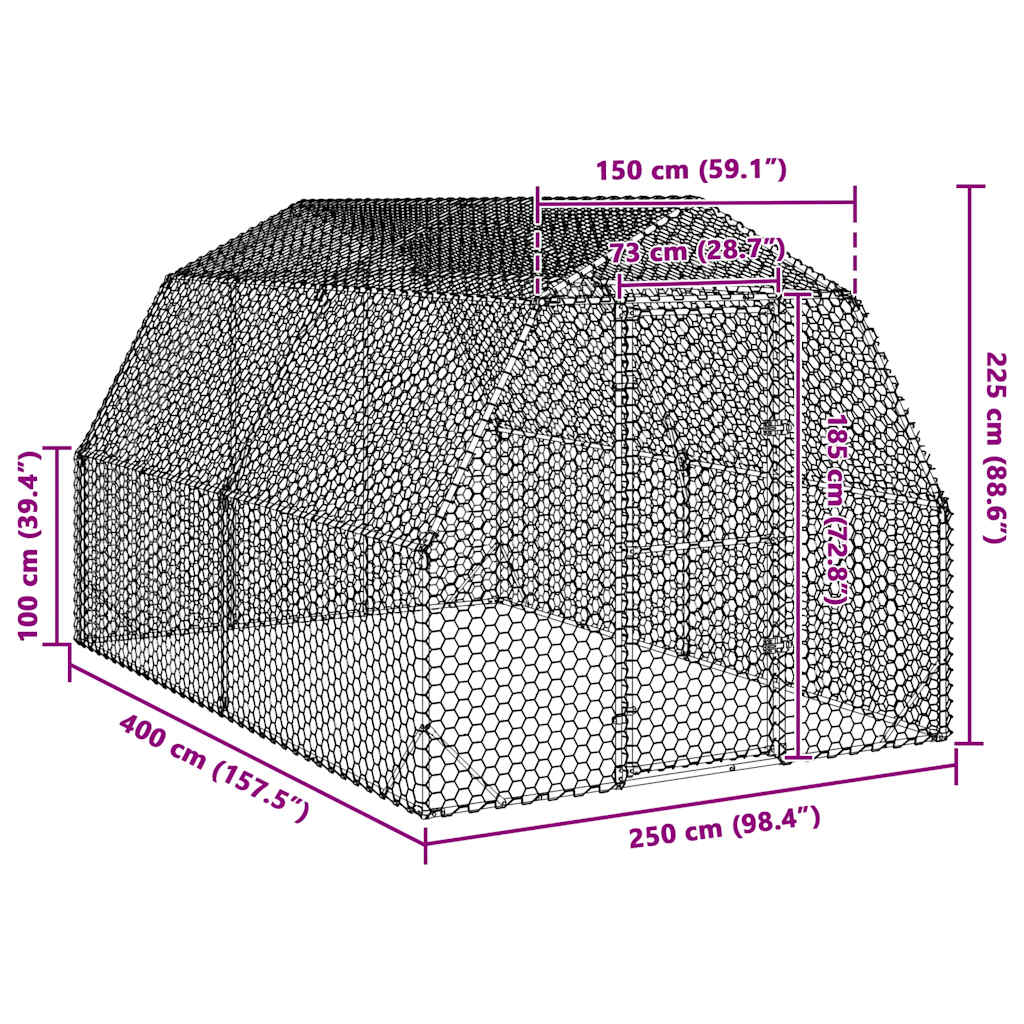 Kippenren 2,5x4x2,25 m gegalvaniseerd staal - Afbeelding 8