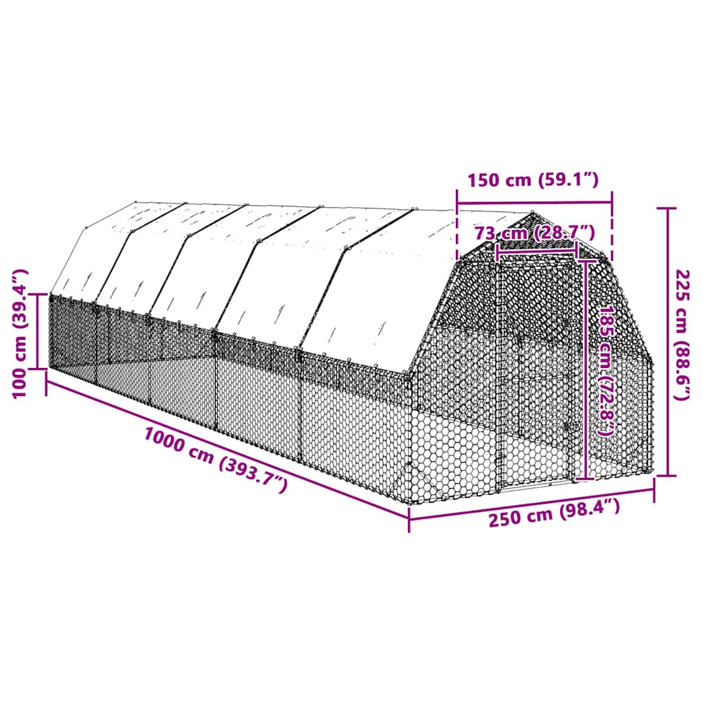 Kippenren met dak 2,5x10x2,25 m gegalvaniseerd staal - Afbeelding 7