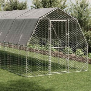 Kippenren met dak 2,5x12x2,25 m gegalvaniseerd staal