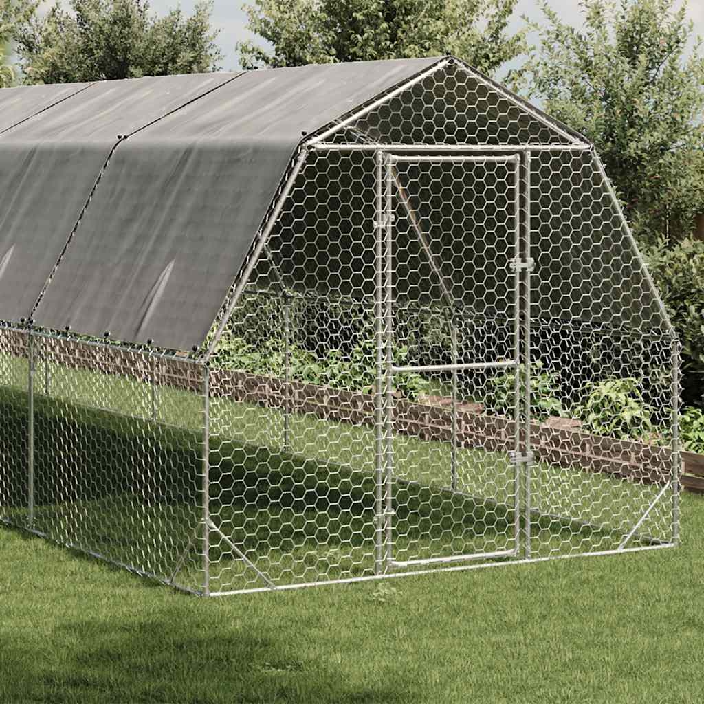 Kippenren met dak 2,5x12x2,25 m gegalvaniseerd staal